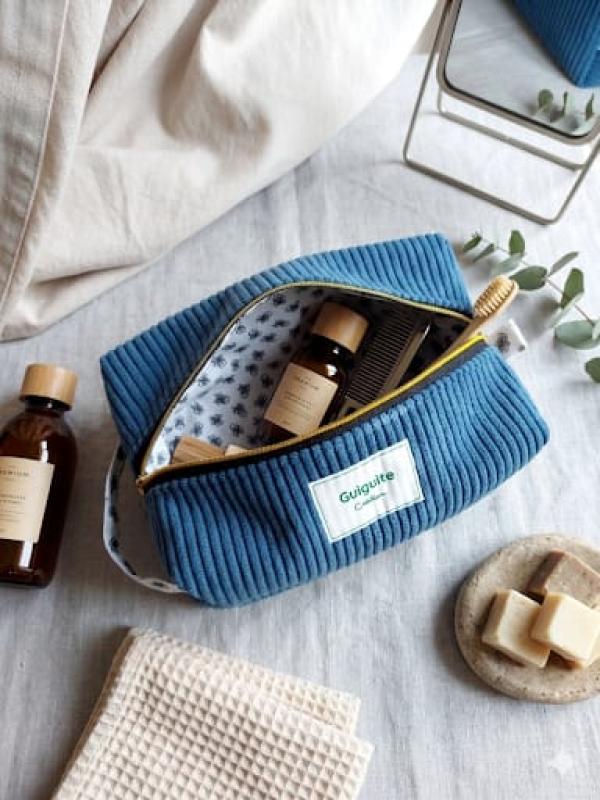 Trousse velours côtelé bleu