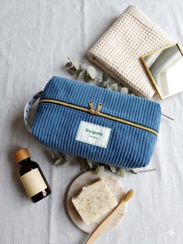 Trousse velours côtelé bleu