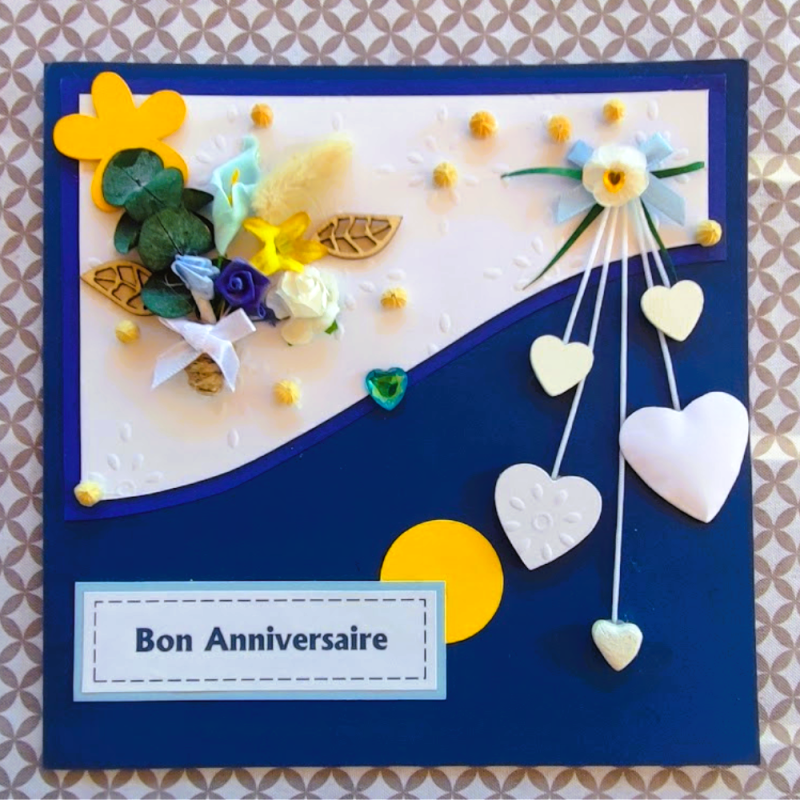 Carte anniversaire champêtre, bohème, fleurie, dolce vita